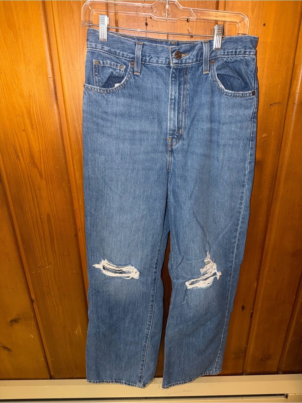 Levi's Blue Women's Straight-Leg Distressed Jeans